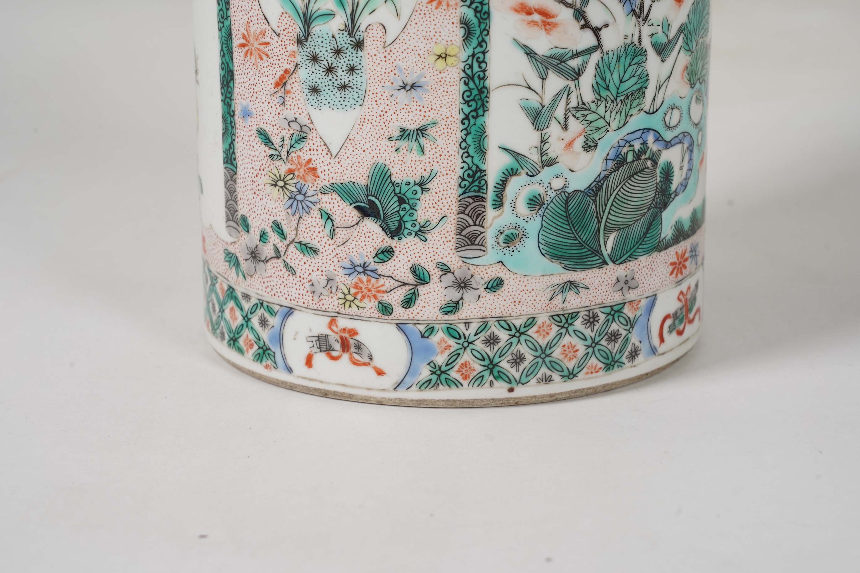 A Chinese famille verte brushpot, late 19th/early 20th century